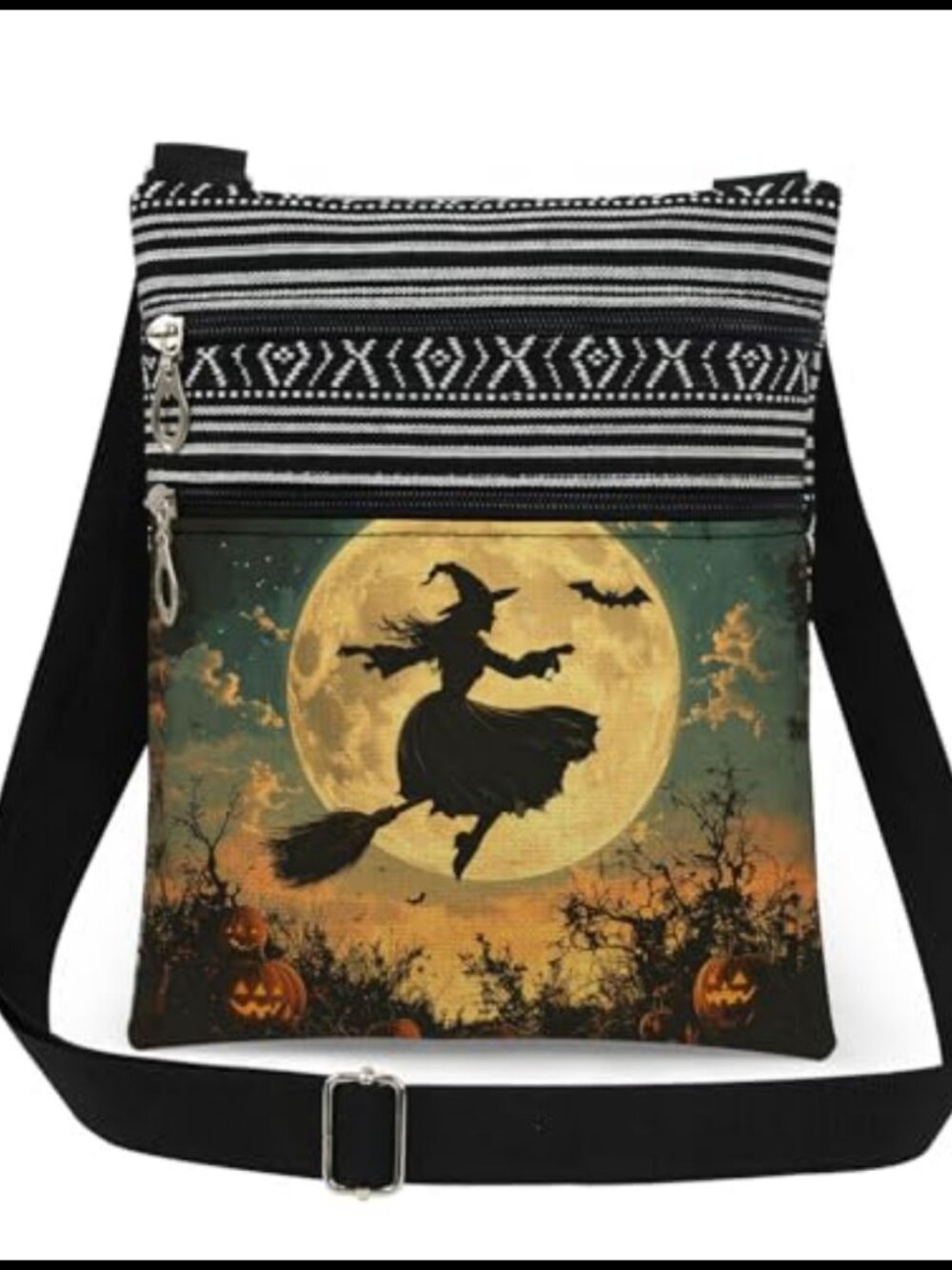 Witch Bat Crossbody Bag Polyester Purse Halloween Gift for Adults